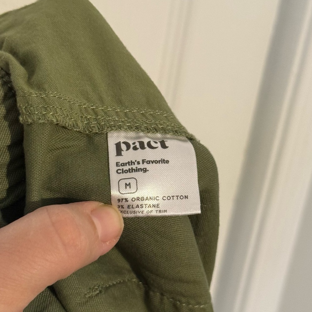 Pact Daily Twill Cropped Pants Medium Organic Cotton Stretch Olive Green Pull On - Picture 7 of 8